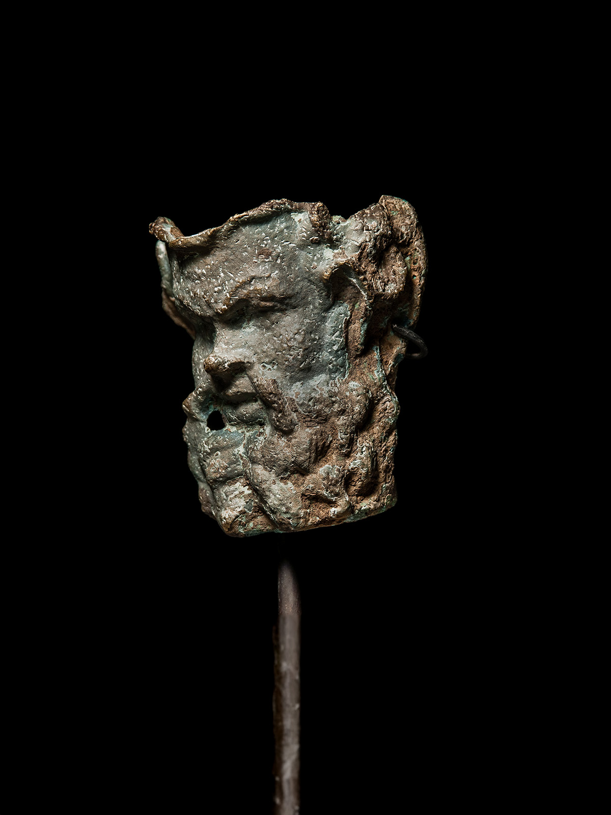 Hellenistic Bronze Face of Silenus Greek god of Drunkenness and Wine - Image 2