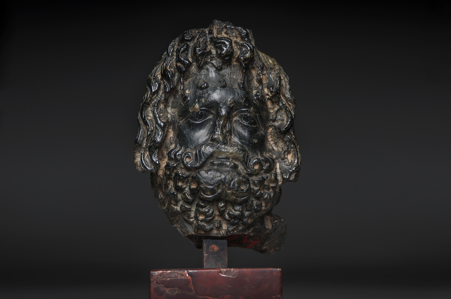Roman-Egyptian Schist Stone Head Bust of Greco-Egyptian god Zeus Serapis