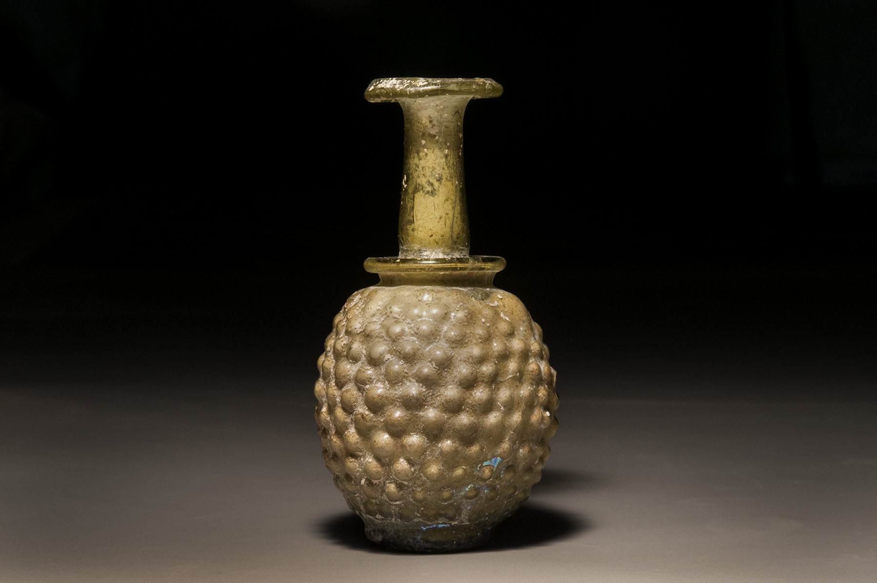 Roman Molded Amber Glass “Grapes Cluster” Flask
