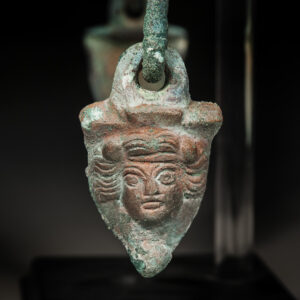 Roman Bronze Pot Handle with Faces
